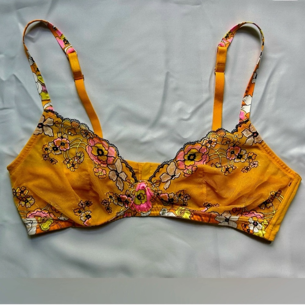 Savage X Fenty Mod Poppy Lace Bralette | Floral Yellow Pink | Size 2X